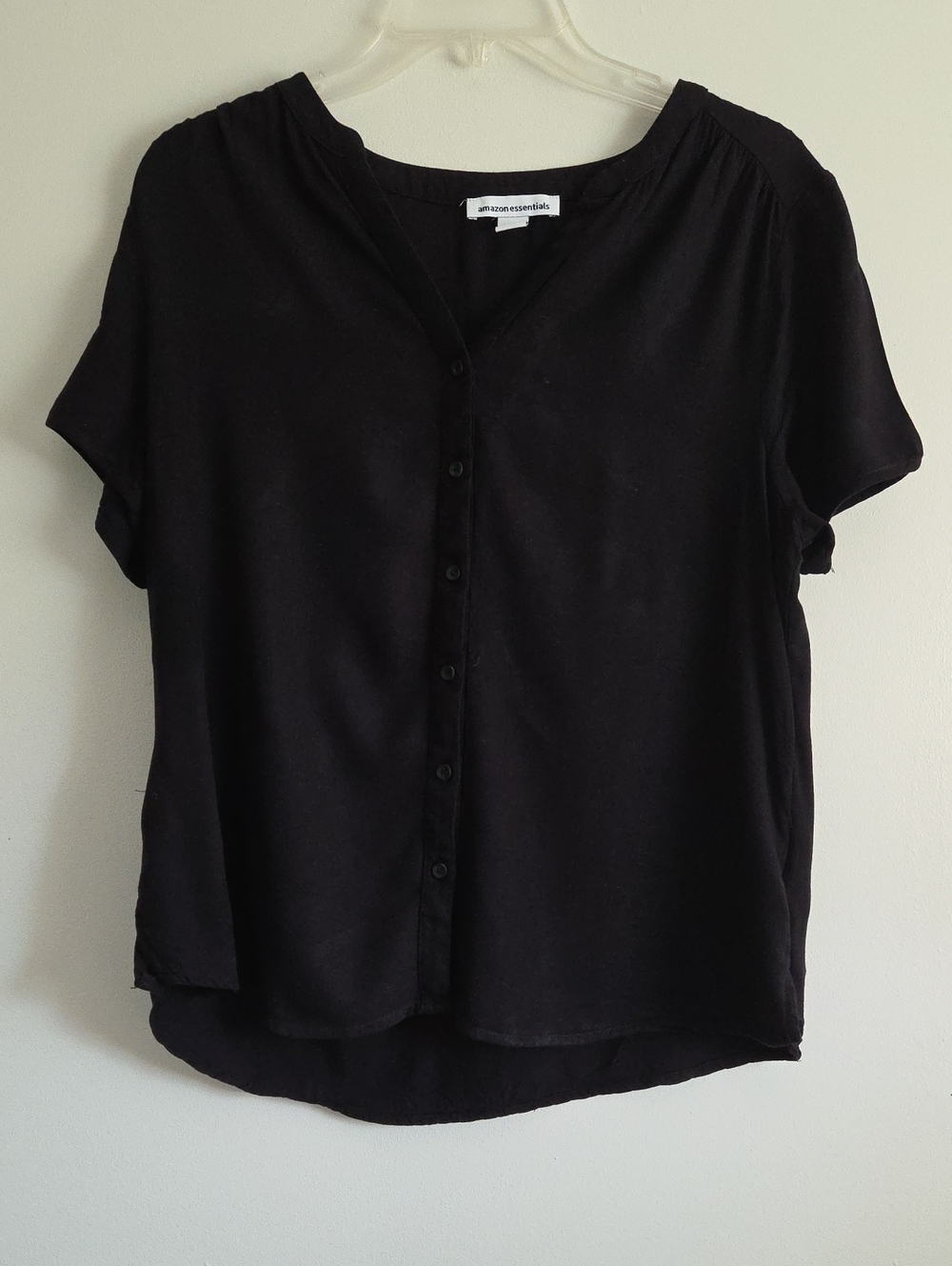 Amazon Essentials Black Short-Sleeve Button-Front Top